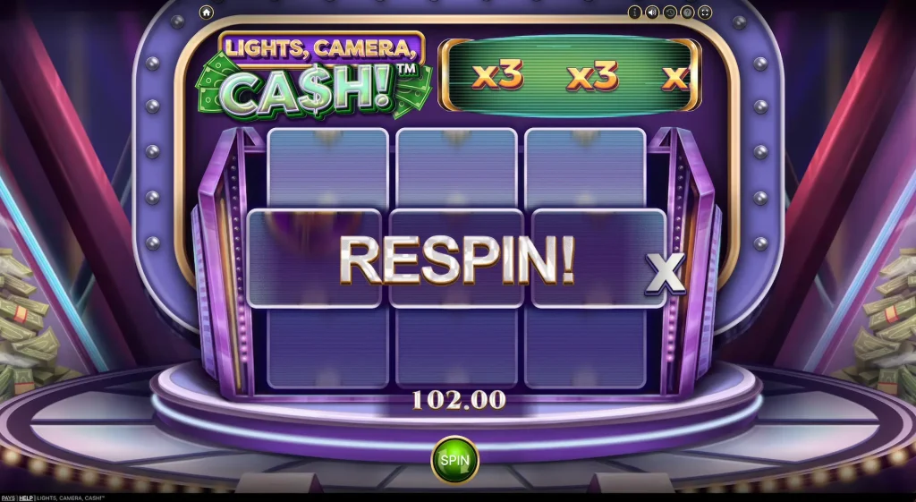 Función Respin en Lights, Camera, Cash